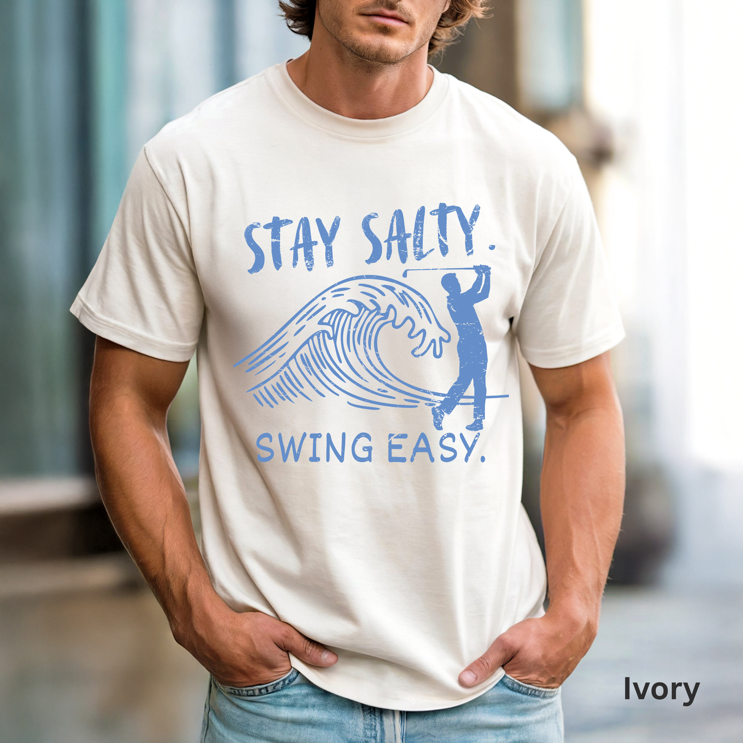 Stay Salty Swing Easy Shirt, Coastal Golf Shirt, Beach Golf Tee, Funny Golfer T, Golf Vacation Shirt, Coastal Lifestyle Tee, Golf Lover Gift