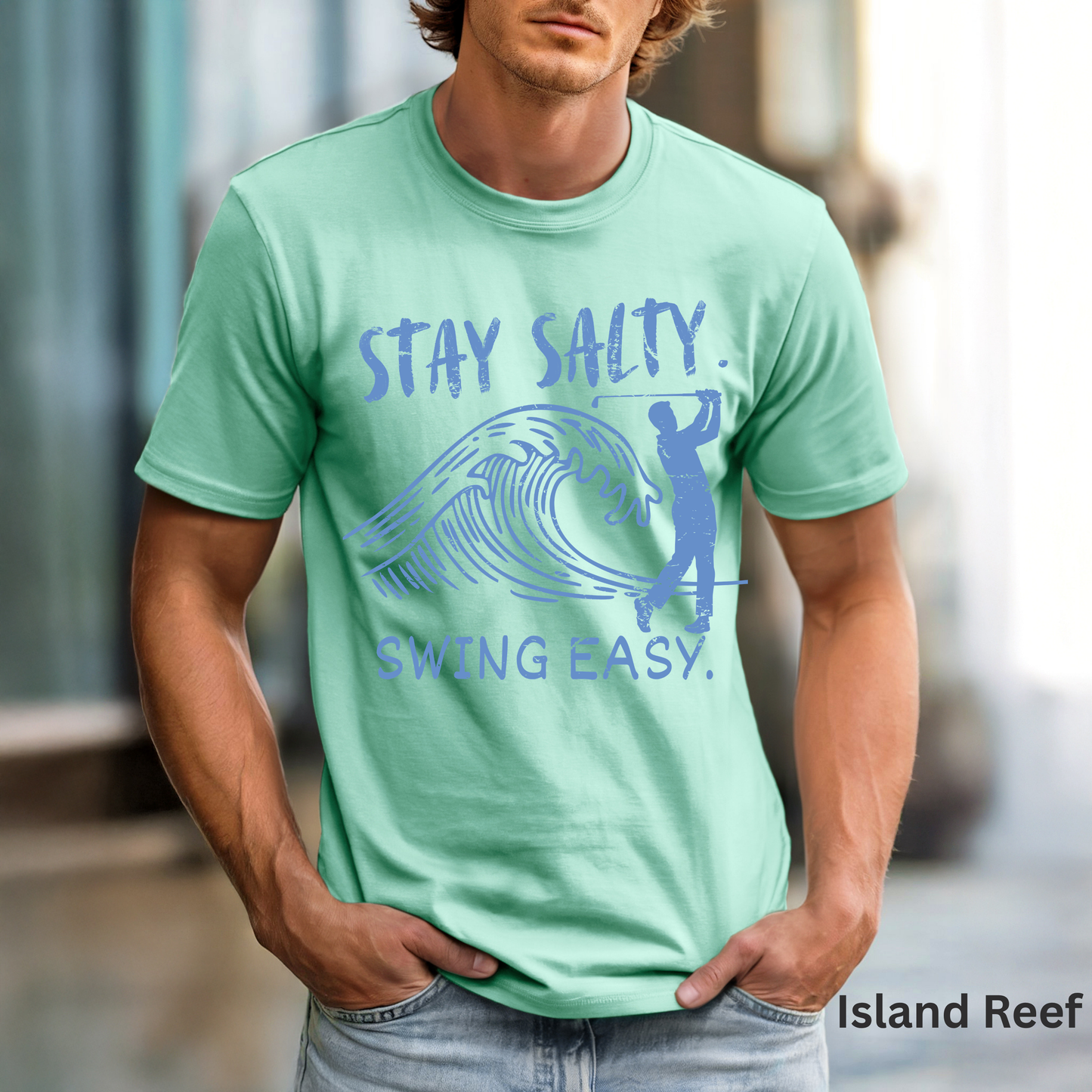 Stay Salty Swing Easy Shirt, Coastal Golf Shirt, Beach Golf Tee, Funny Golfer T, Golf Vacation Shirt, Coastal Lifestyle Tee, Golf Lover Gift
