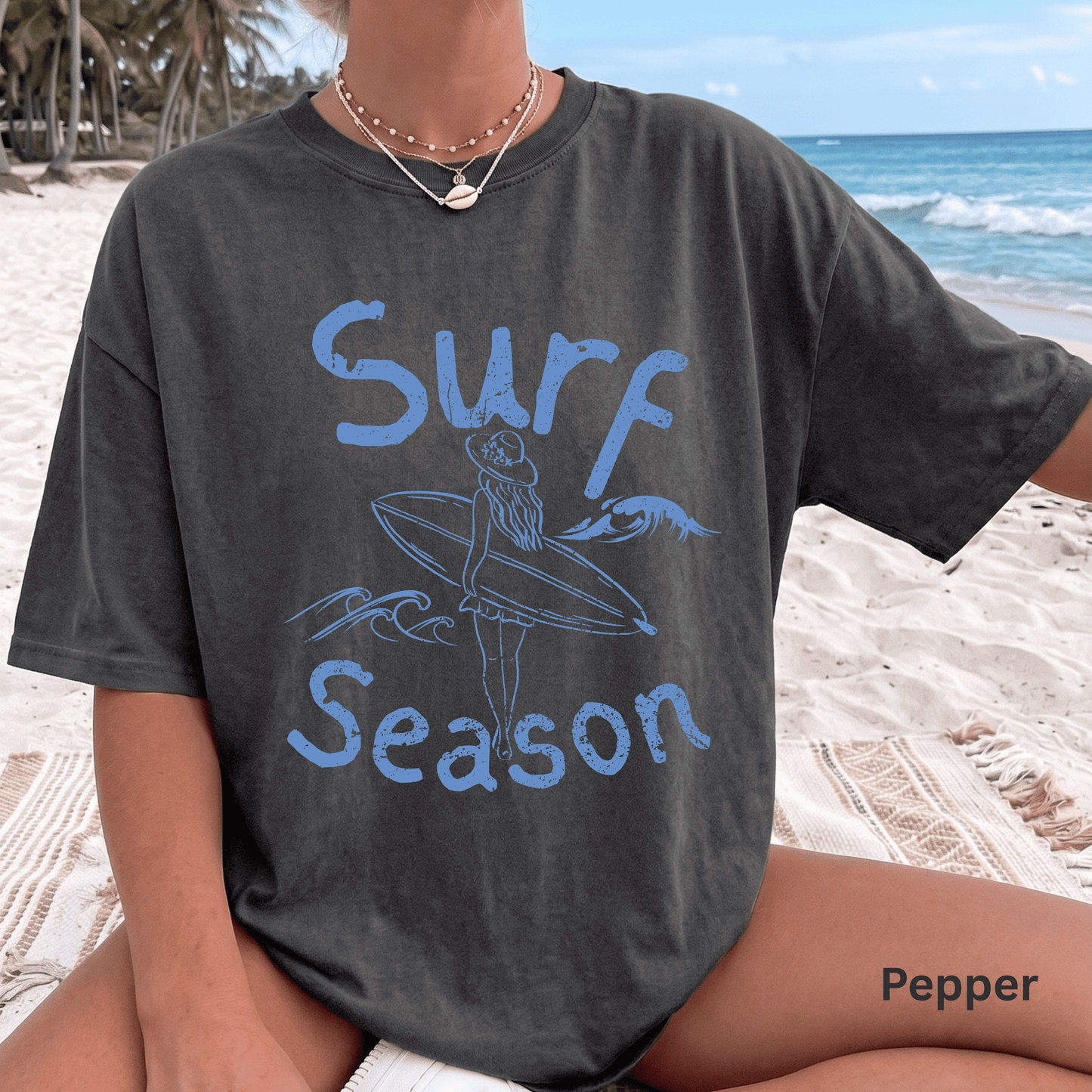 Surf Season Shirt, Beach Graphic Tee, Coastal Summer Shirt, Surfer Girl T-Shirt, Ocean Lover Gift, Beach Vacation Tee