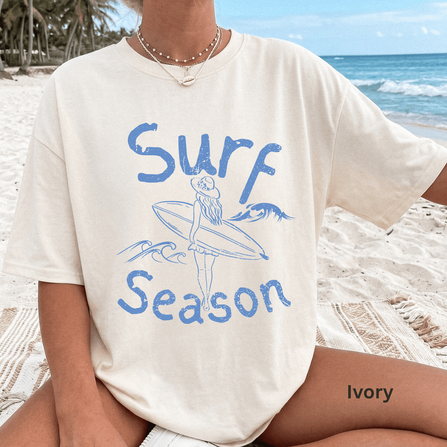 Surf Season Shirt, Beach Graphic Tee, Coastal Summer Shirt, Surfer Girl T-Shirt, Ocean Lover Gift, Beach Vacation Tee