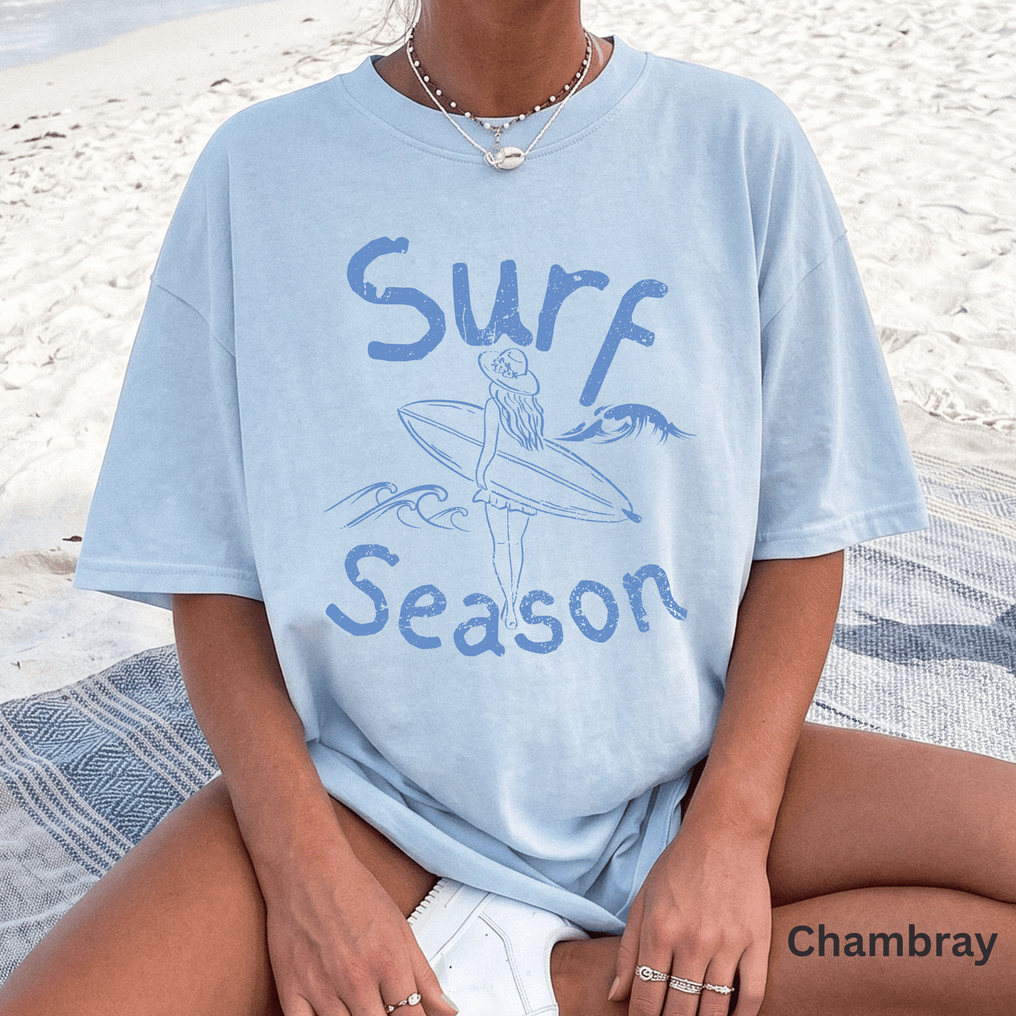 Surf Season Shirt, Beach Graphic Tee, Coastal Summer Shirt, Surfer Girl T-Shirt, Ocean Lover Gift, Beach Vacation Tee