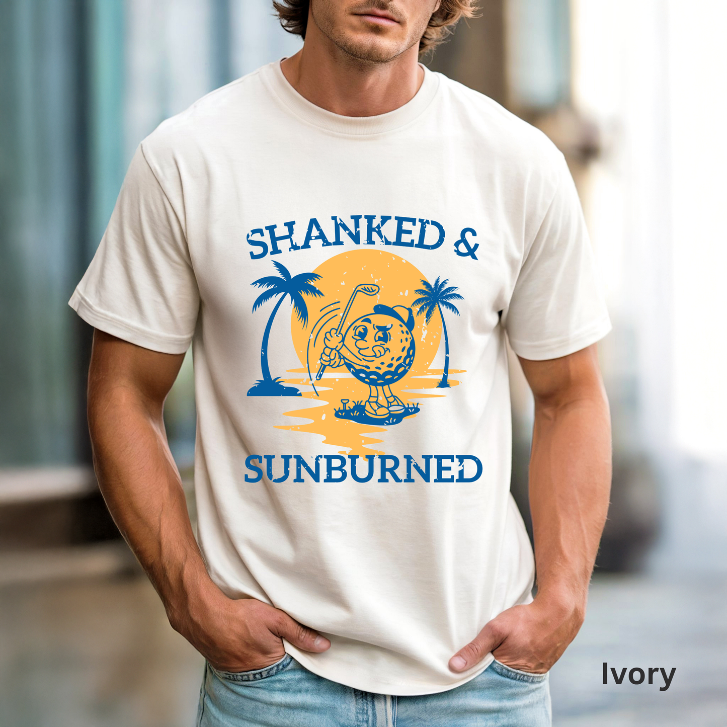 Shanked & Sunburned Shirt, Funny Golf Shirt, Golf Vacation Tee, Beach Golf T-Shirt, Golfer Gift, Coastal Golf Apparel