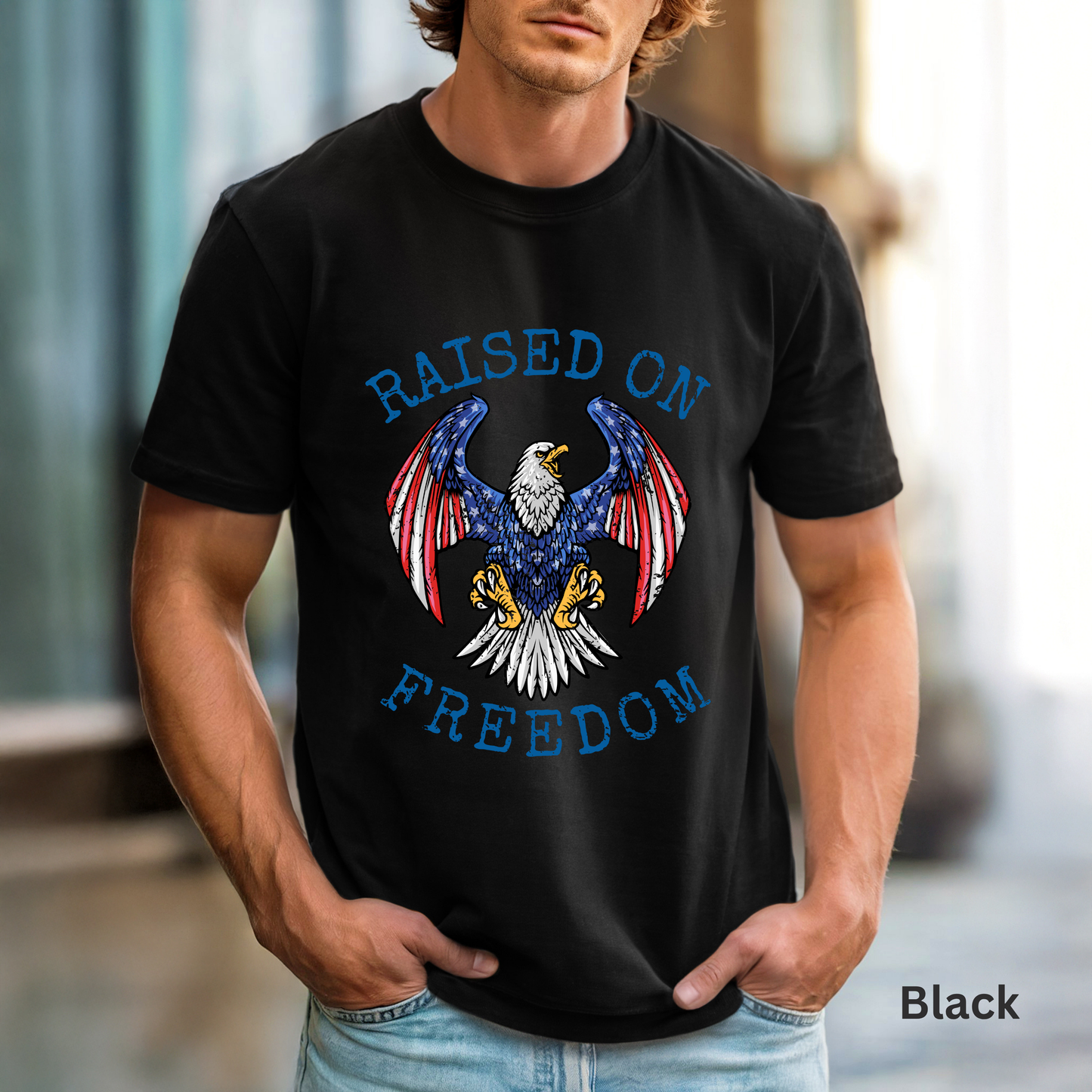 Raised On Freedom Shirt, Patriotic Eagle Tee, American Pride Shirt, 4th of July T-Shirt, USA Graphic Tee, Americana Shirt