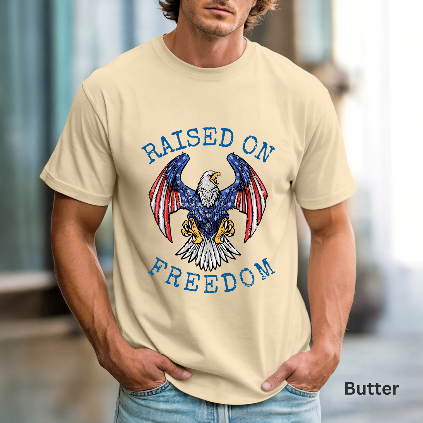 Raised On Freedom Shirt, Patriotic Eagle Tee, American Pride Shirt, 4th of July T-Shirt, USA Graphic Tee, Americana Shirt