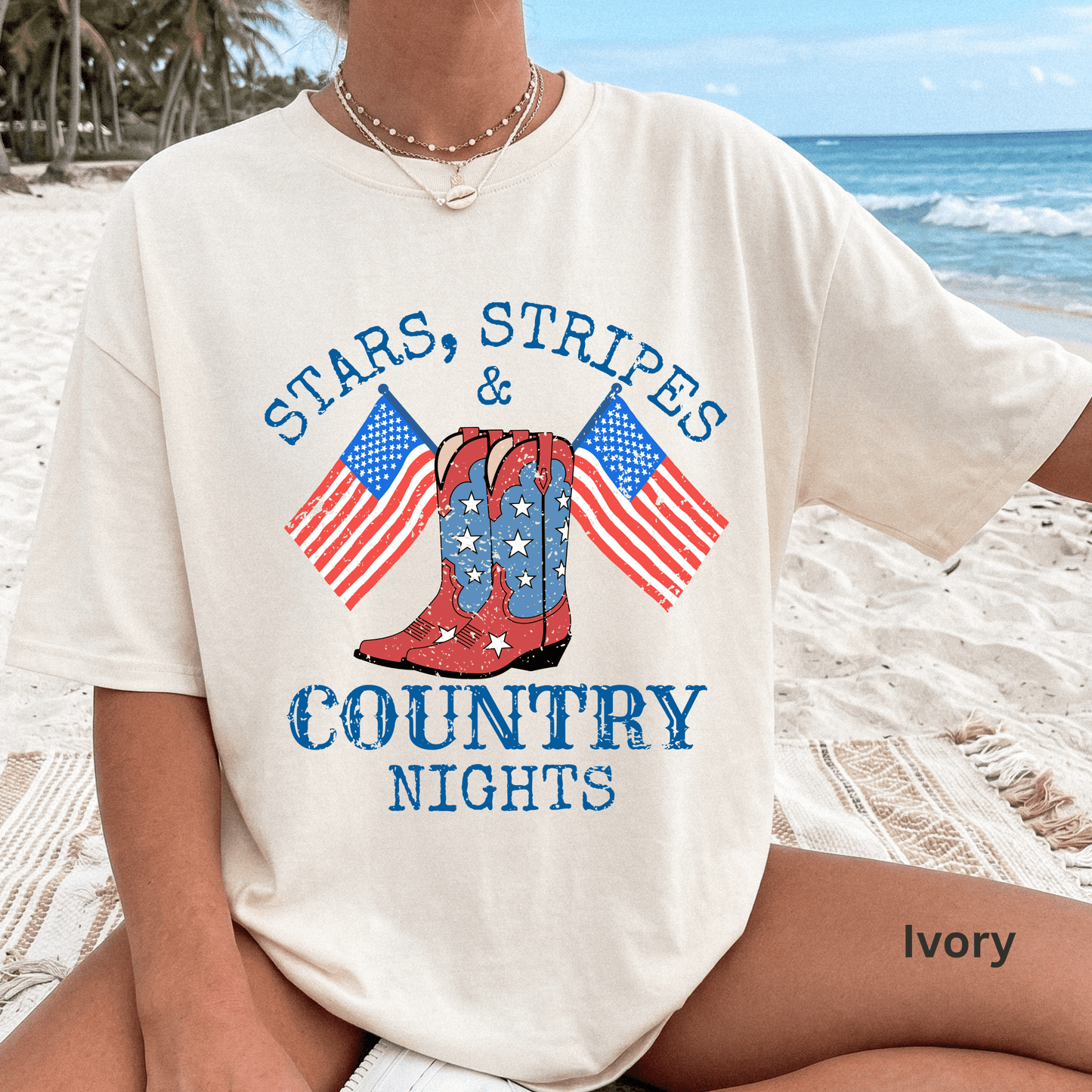 Stars Stripes & Country Nights Shirt, Patriotic Country Shirt, 4th of July Tee, Cowgirl Boots Shirt, Americana Western Tee