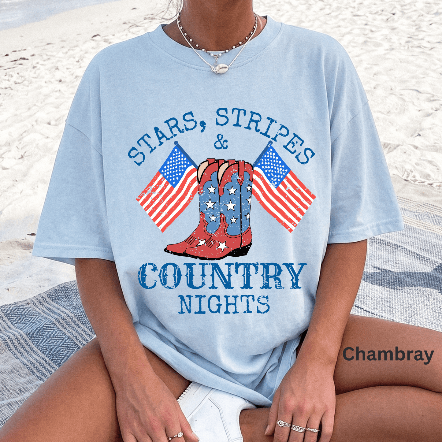Stars Stripes & Country Nights Shirt, Patriotic Country Shirt, 4th of July Tee, Cowgirl Boots Shirt, Americana Western Tee