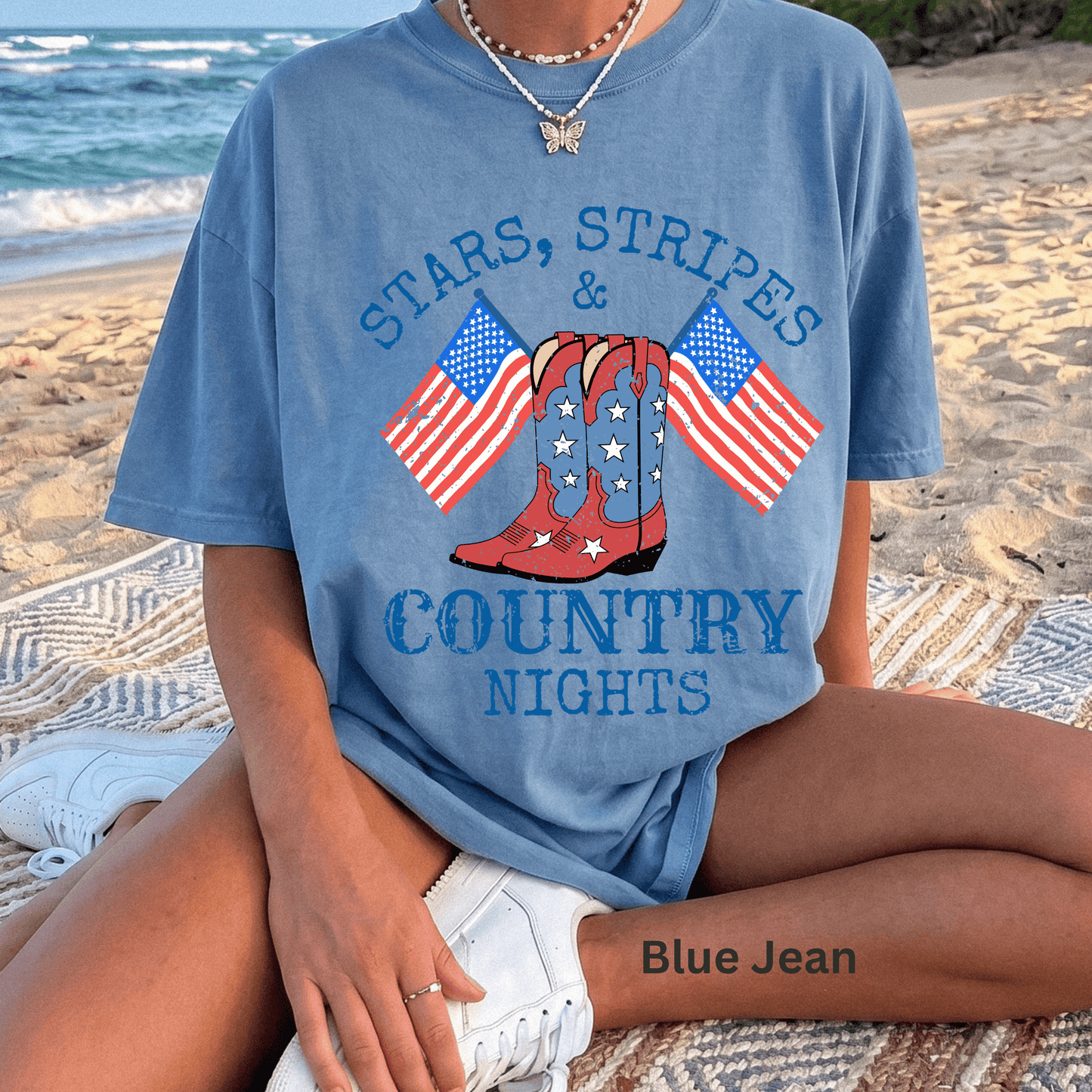 Stars Stripes & Country Nights Shirt, Patriotic Country Shirt, 4th of July Tee, Cowgirl Boots Shirt, Americana Western Tee