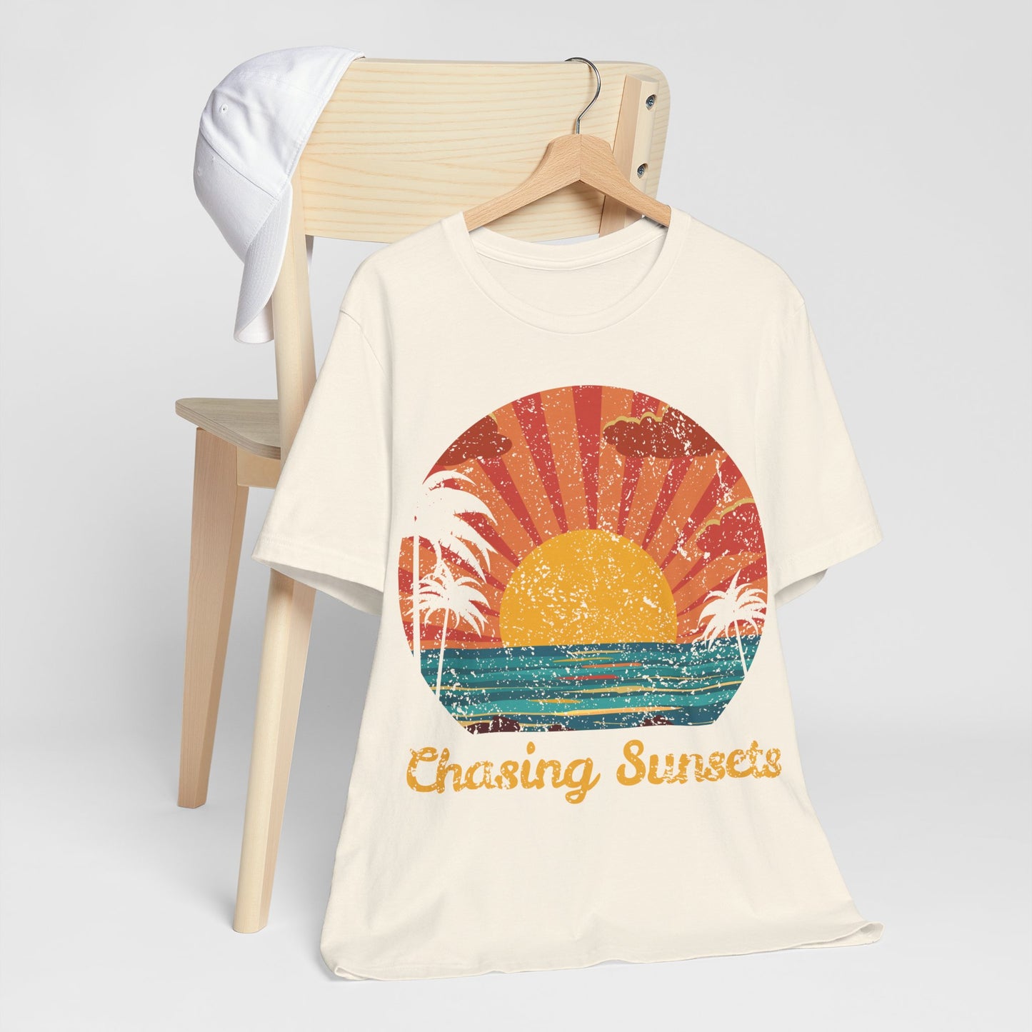 Chasing Sunsets Shirt, Retro Beach Sunset Tee, Coastal Summer Shirt, Ocean Graphic Tee, Vacation Shirt, Beach Lover Tee