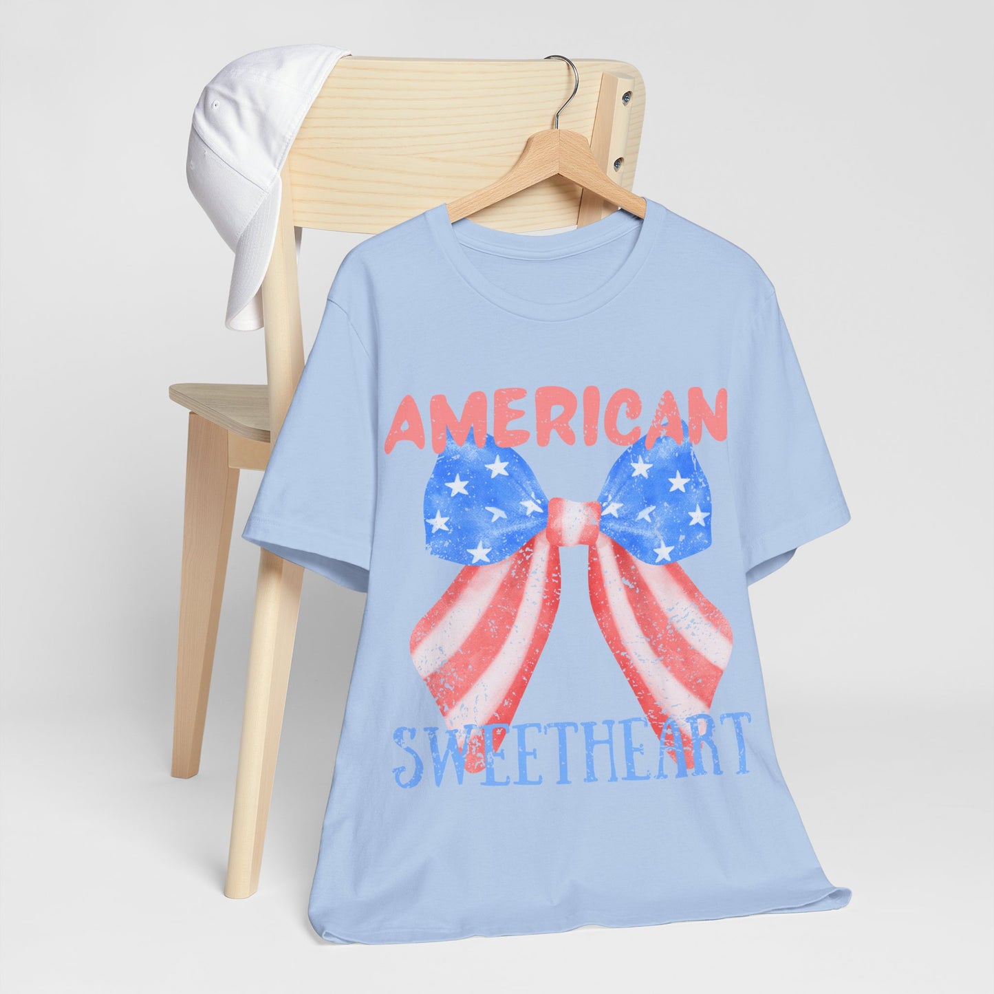 American Sweetheart Shirt, Patriotic Bow Tee, 4th of July Shirt for Women, Americana Tee, Cute USA Graphic T-Shirt, Retro July 4th Top