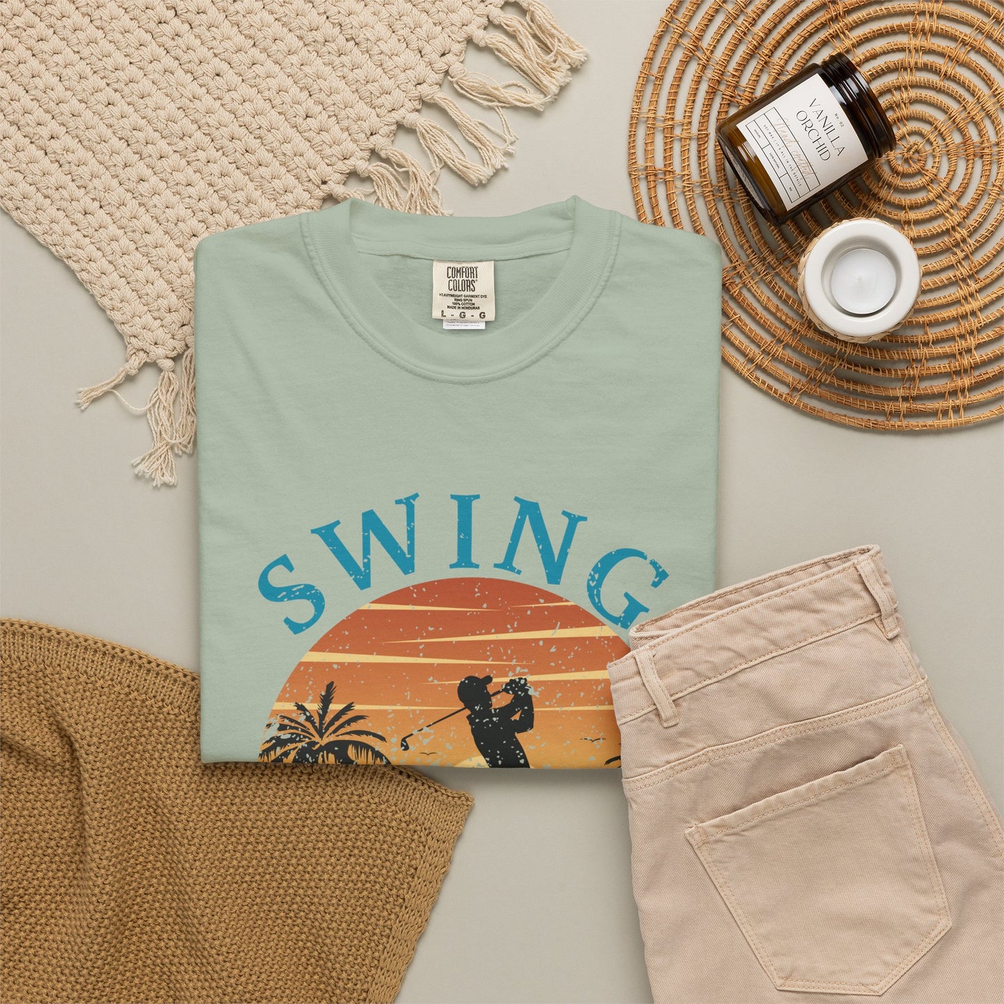 Swing Loose Shirt, Coastal Golf Tee, Beach Golf Shirt, Golf Vacation T-Shirt, Sunset Golf Graphic Tee, Golfer Gift