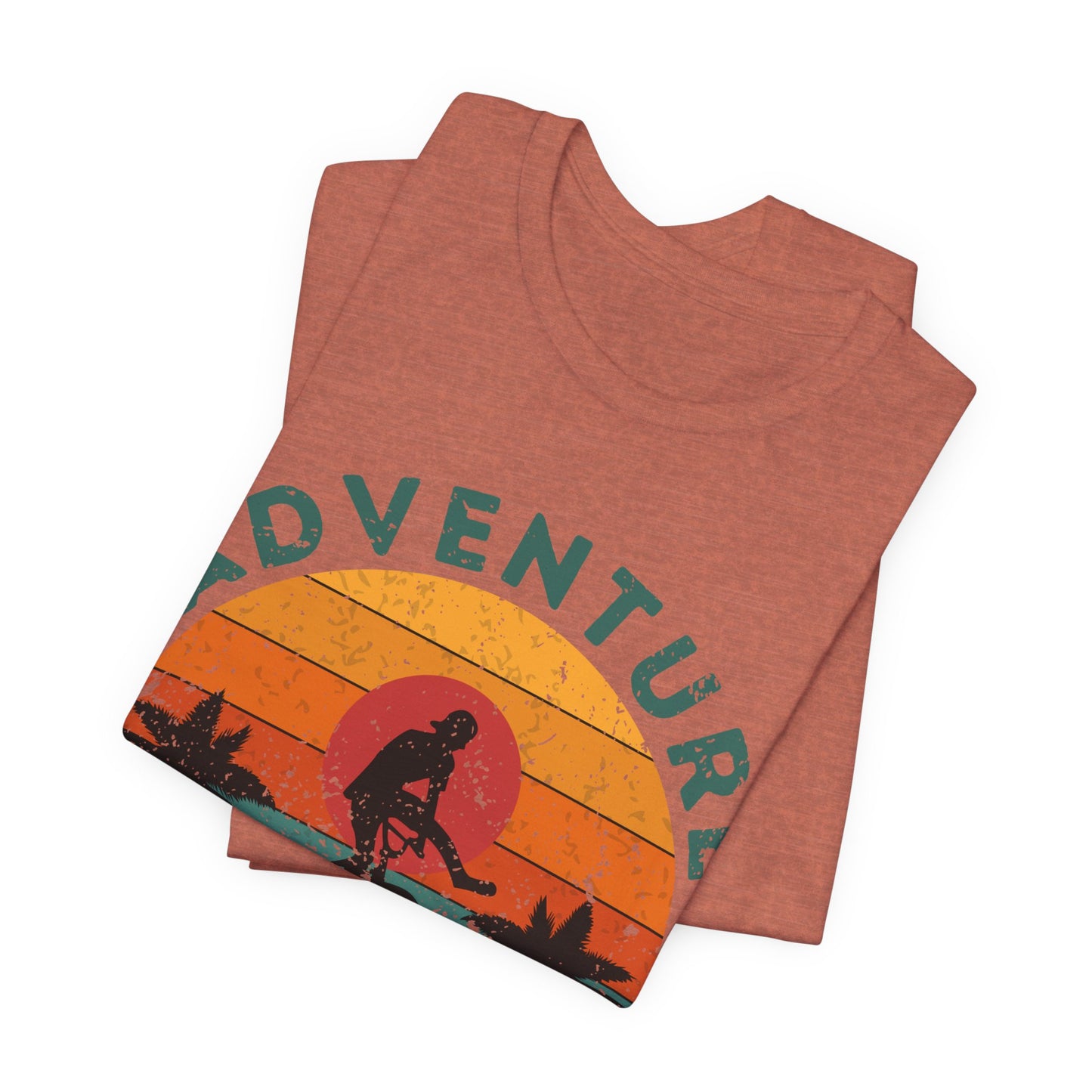 Adventure Awaits Bike Shirt, Retro Cycling Tee, Mountain Bike Shirt, Outdoor Adventure Shirt, Vintage Sunset Biker Tee, Hiking Travel Shirt