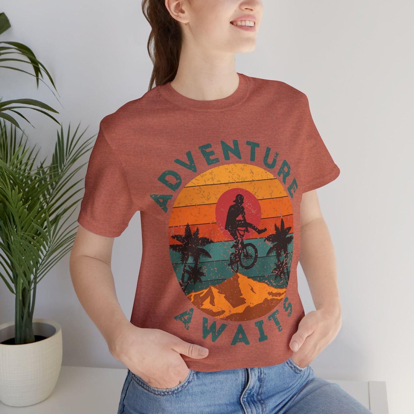 Adventure Awaits Bike Shirt, Retro Cycling Tee, Mountain Bike Shirt, Outdoor Adventure Shirt, Vintage Sunset Biker Tee, Hiking Travel Shirt