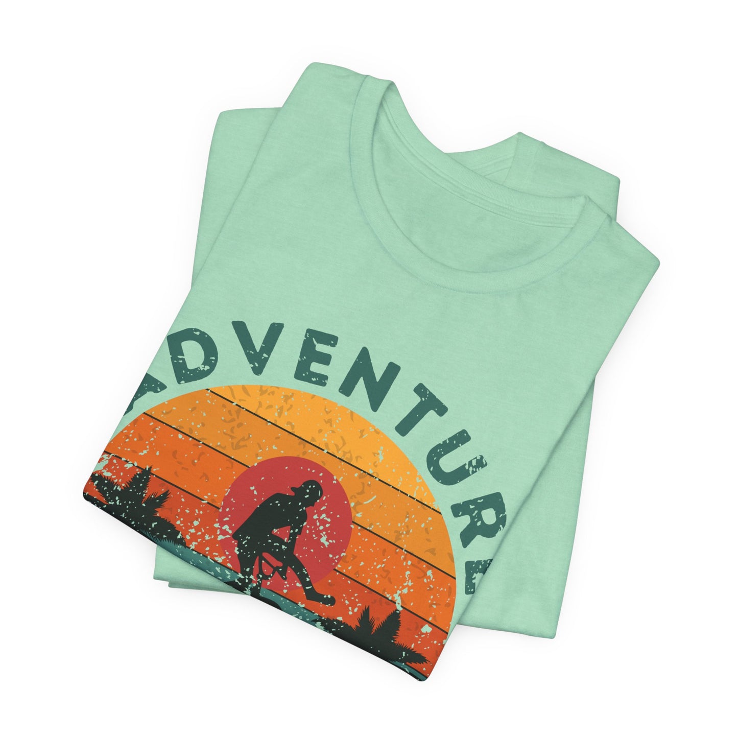 Adventure Awaits Bike Shirt, Retro Cycling Tee, Mountain Bike Shirt, Outdoor Adventure Shirt, Vintage Sunset Biker Tee, Hiking Travel Shirt