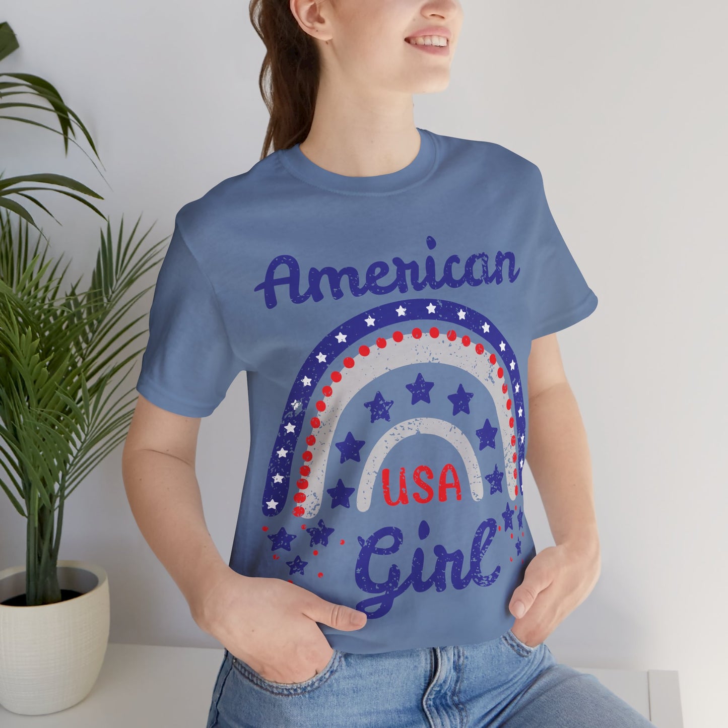 American Girl Shirt, 4th of July Shirt Women, Patriotic USA Tee, Cute Independence Day Outfit, Red White Blue Shirt, USA Graphic Tee