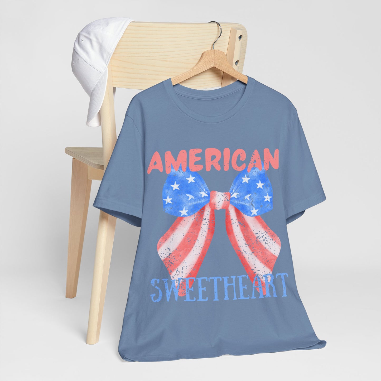 American Sweetheart Shirt, Patriotic Bow Tee, 4th of July Shirt for Women, Americana Tee, Cute USA Graphic T-Shirt, Retro July 4th Top
