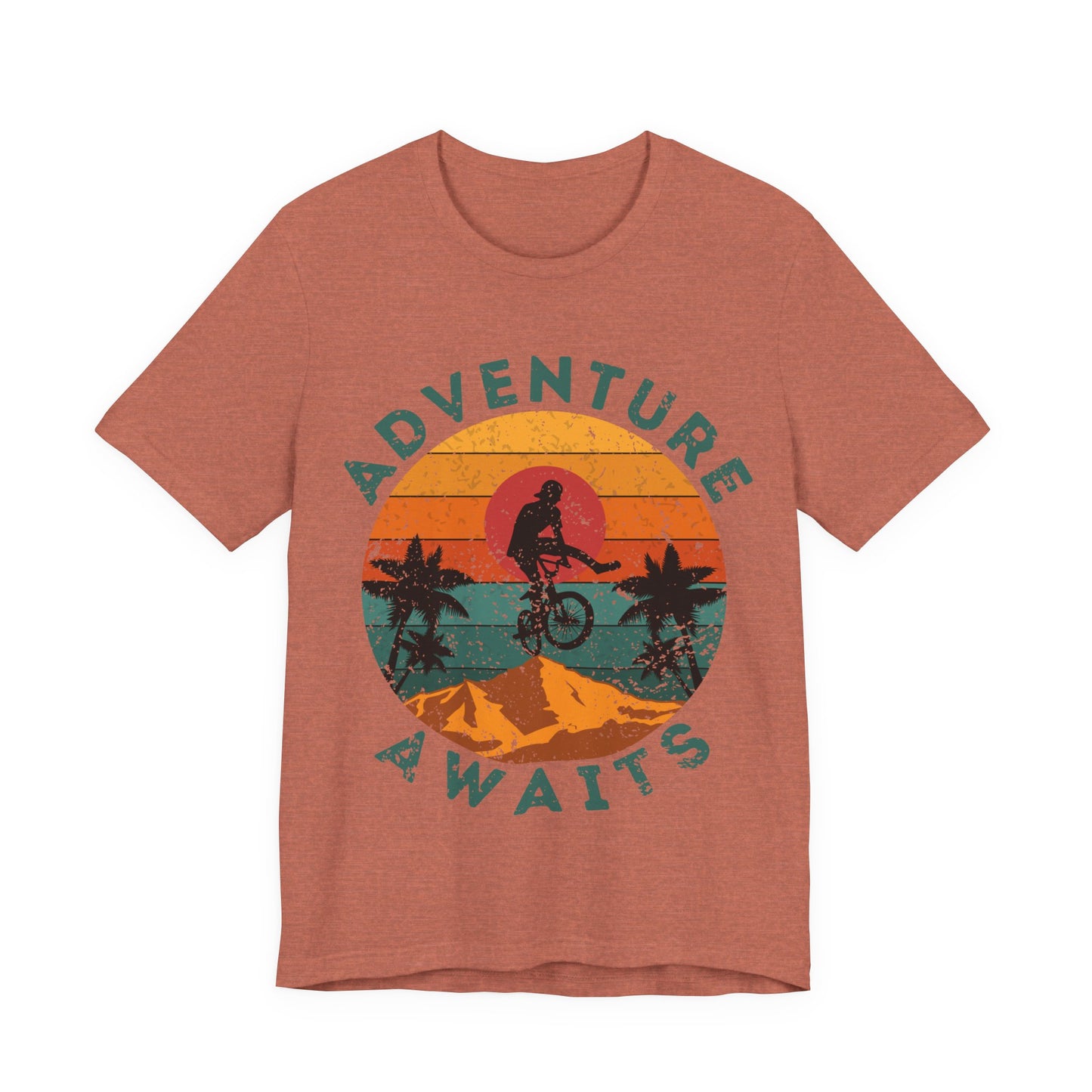 Adventure Awaits Bike Shirt, Retro Cycling Tee, Mountain Bike Shirt, Outdoor Adventure Shirt, Vintage Sunset Biker Tee, Hiking Travel Shirt