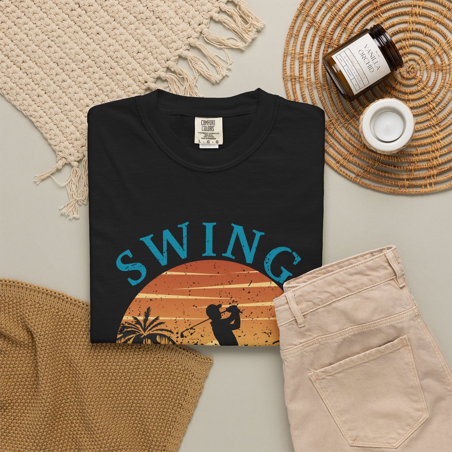 Swing Loose Shirt, Coastal Golf Tee, Beach Golf Shirt, Golf Vacation T-Shirt, Sunset Golf Graphic Tee, Golfer Gift