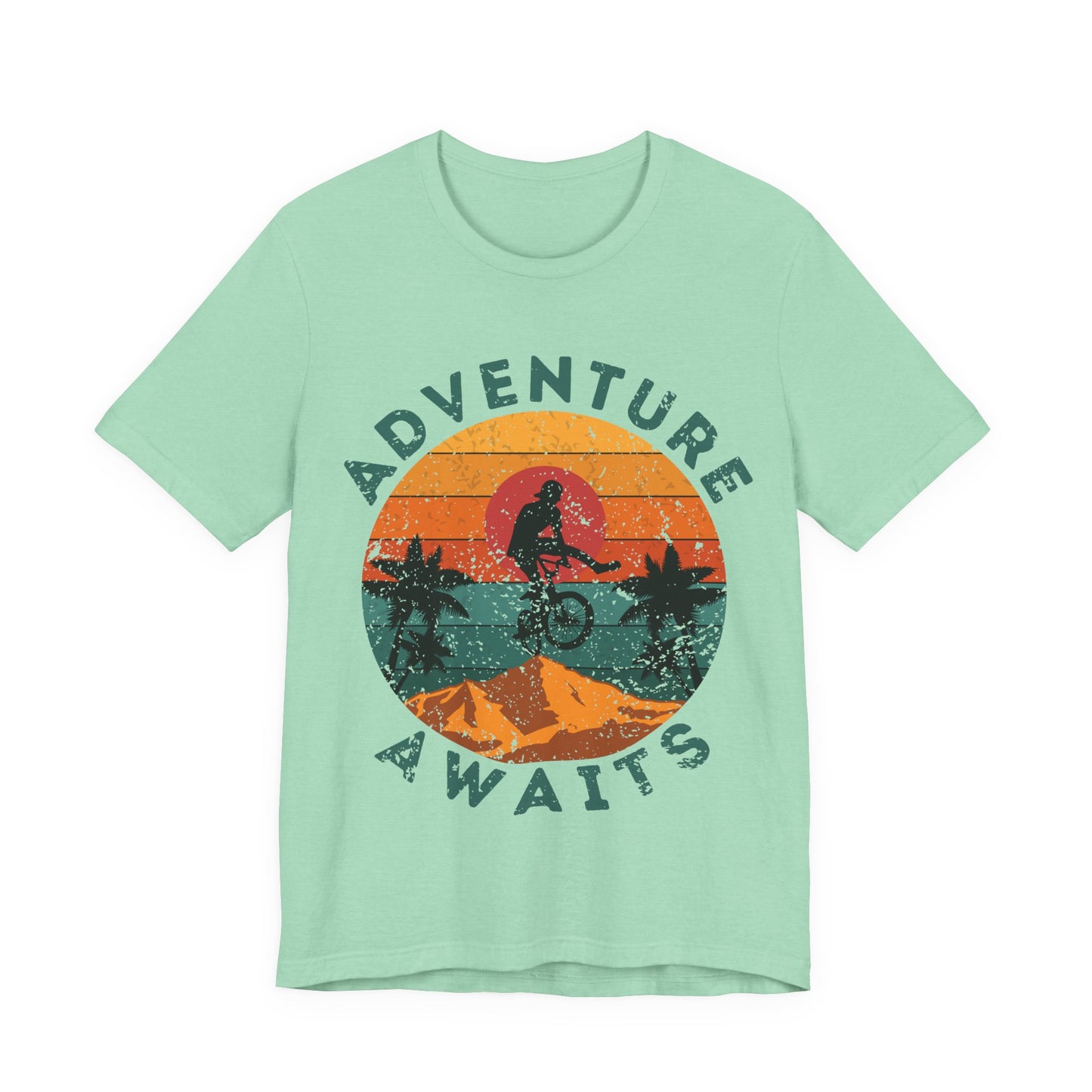 Adventure Awaits Bike Shirt, Retro Cycling Tee, Mountain Bike Shirt, Outdoor Adventure Shirt, Vintage Sunset Biker Tee, Hiking Travel Shirt