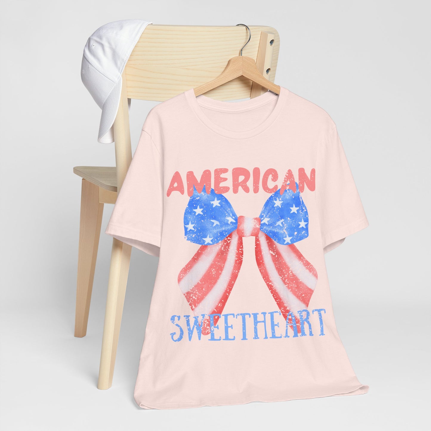 American Sweetheart Shirt, Patriotic Bow Tee, 4th of July Shirt for Women, Americana Tee, Cute USA Graphic T-Shirt, Retro July 4th Top