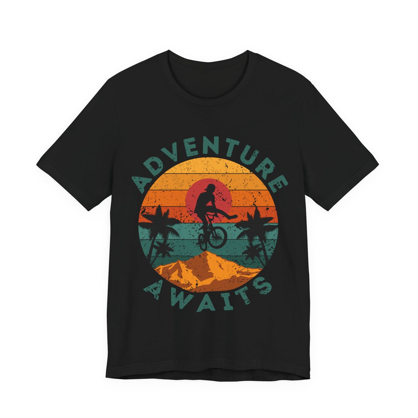 Adventure Awaits Bike Shirt, Retro Cycling Tee, Mountain Bike Shirt, Outdoor Adventure Shirt, Vintage Sunset Biker Tee, Hiking Travel Shirt