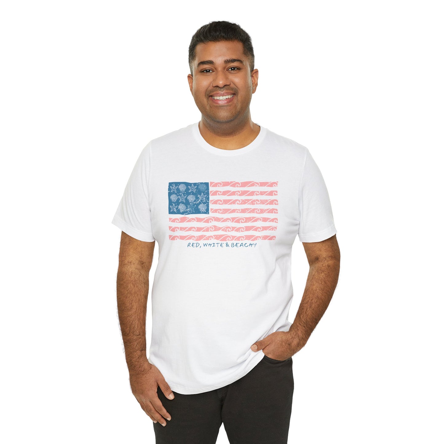 Red, White & Beachy, Vintage American Flag Shirt, Patriotic USA Tee, 4th of July Shirt, Independence Day Outfit, Retro USA Graphic Tee