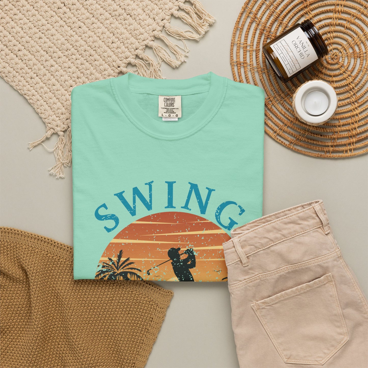 Swing Loose Shirt, Coastal Golf Tee, Beach Golf Shirt, Golf Vacation T-Shirt, Sunset Golf Graphic Tee, Golfer Gift