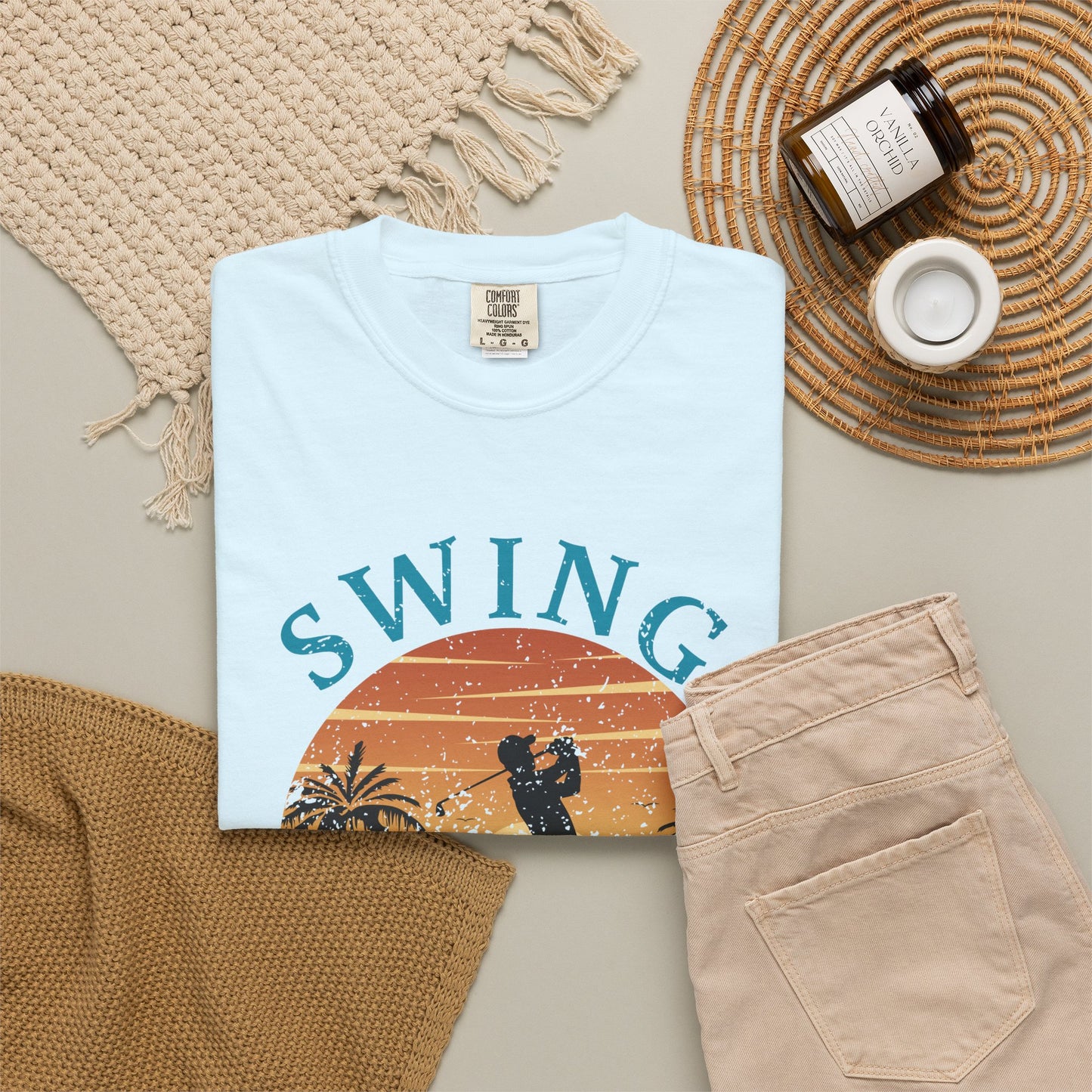 Swing Loose Shirt, Coastal Golf Tee, Beach Golf Shirt, Golf Vacation T-Shirt, Sunset Golf Graphic Tee, Golfer Gift