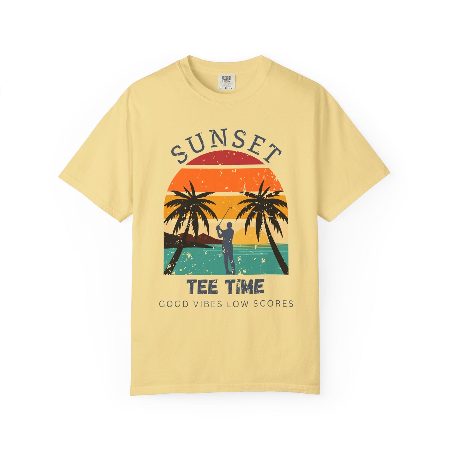 Sunset Tee Time Shirt, Coastal Golf Tee, Beach Golf Shirt, Golf Vacation T-Shirt, Sunset Golfer Gift, Golf Lifestyle Apparel