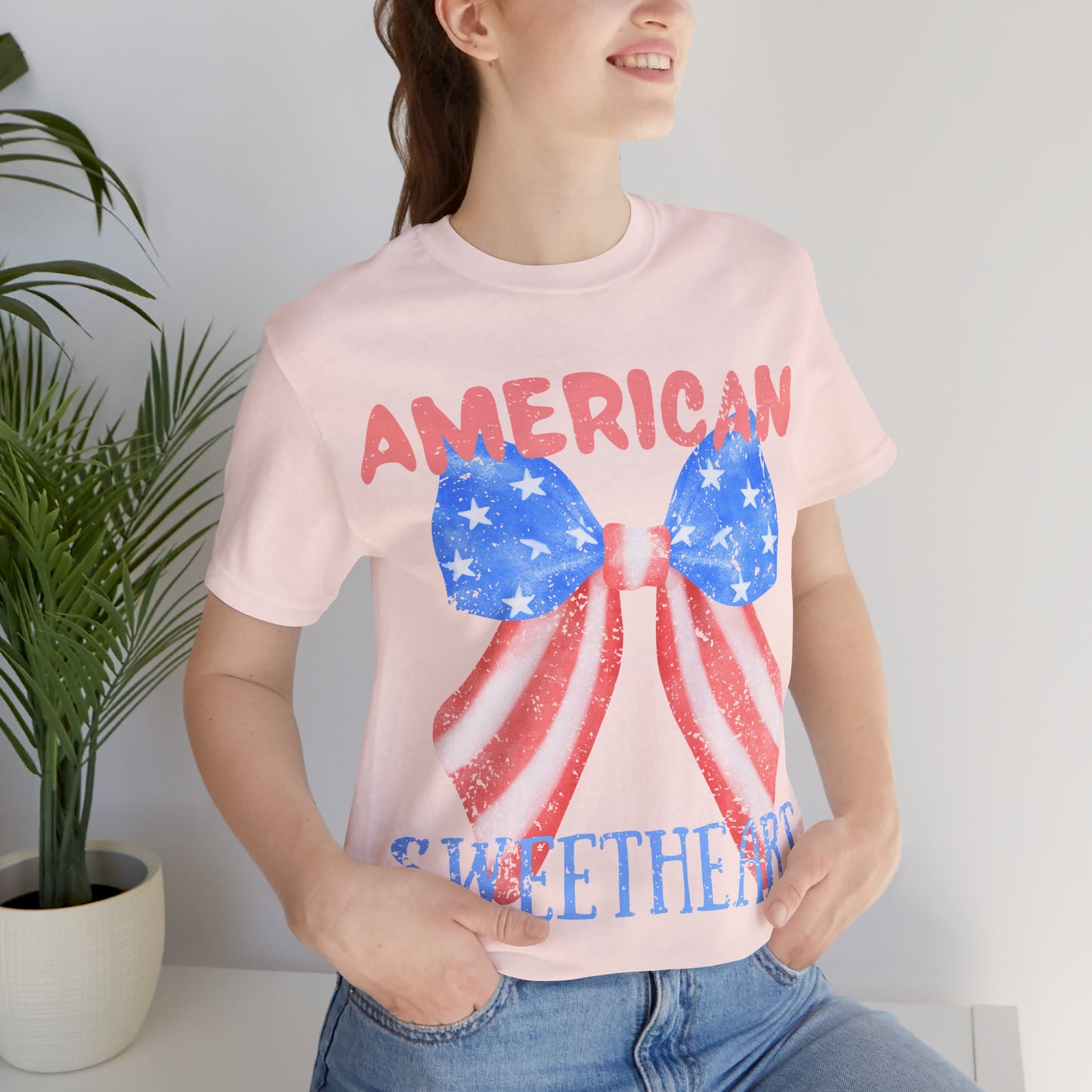 American Sweetheart Shirt, Patriotic Bow Tee, 4th of July Shirt for Women, Americana Tee, Cute USA Graphic T-Shirt, Retro July 4th Top