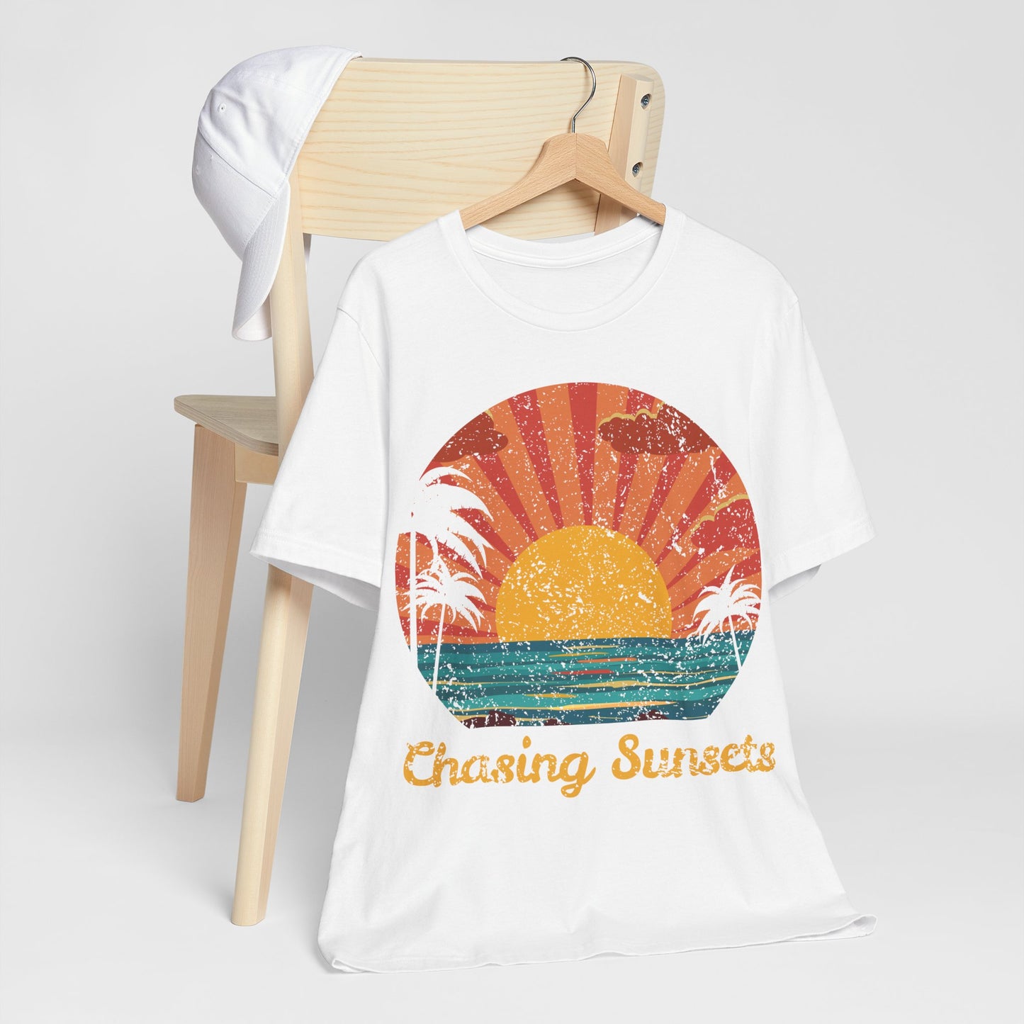 Chasing Sunsets Shirt, Retro Beach Sunset Tee, Coastal Summer Shirt, Ocean Graphic Tee, Vacation Shirt, Beach Lover Tee