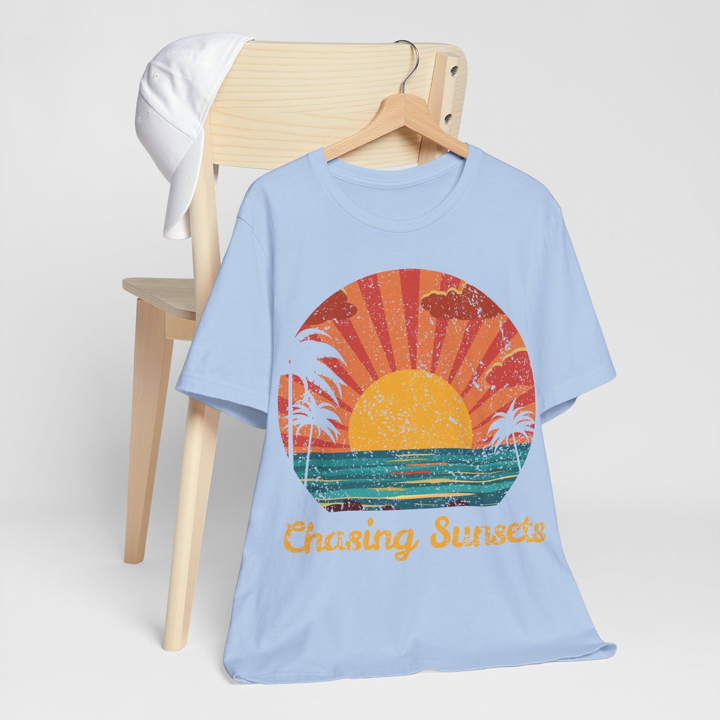 Chasing Sunsets Shirt, Retro Beach Sunset Tee, Coastal Summer Shirt, Ocean Graphic Tee, Vacation Shirt, Beach Lover Tee
