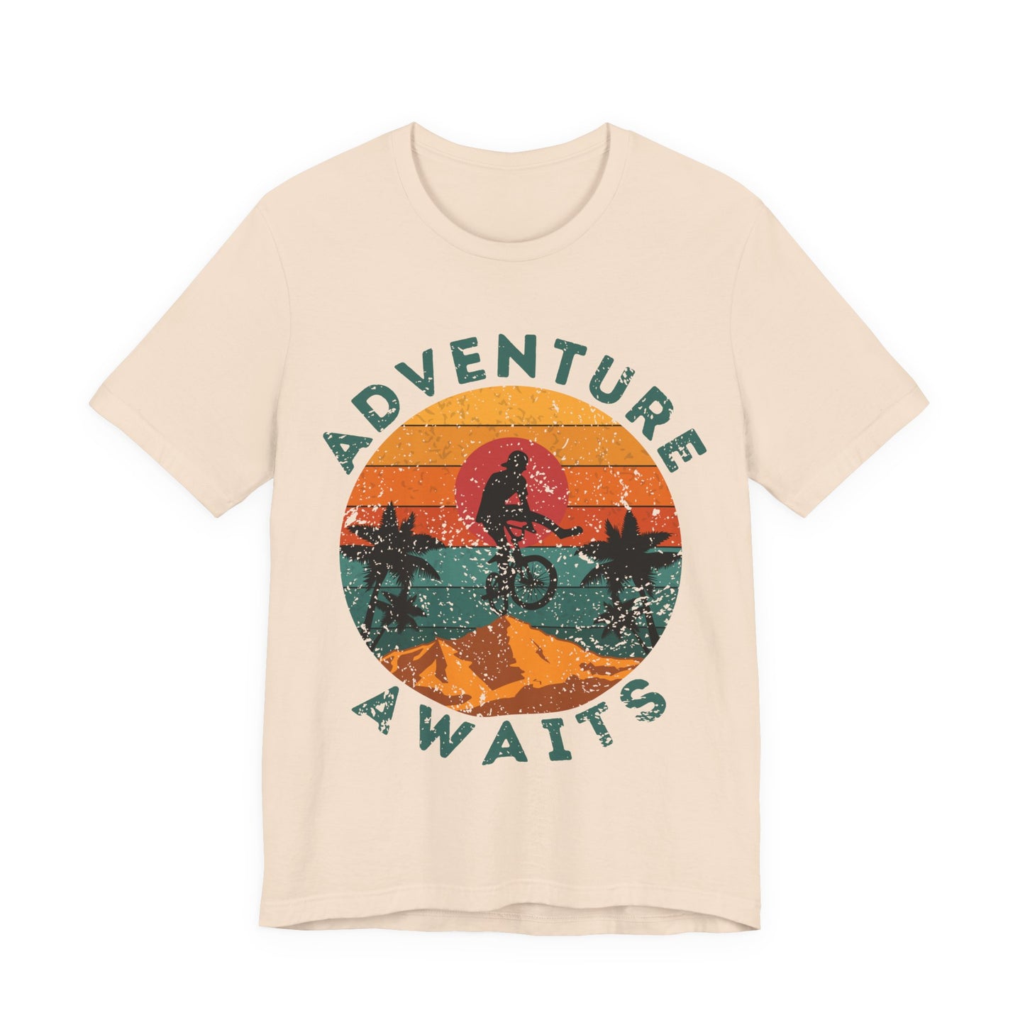 Adventure Awaits Bike Shirt, Retro Cycling Tee, Mountain Bike Shirt, Outdoor Adventure Shirt, Vintage Sunset Biker Tee, Hiking Travel Shirt