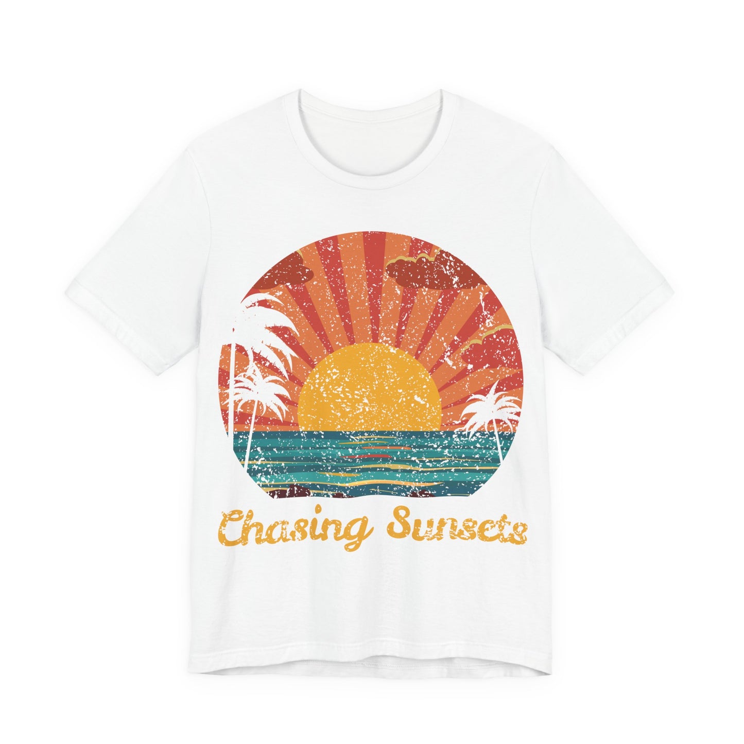 Chasing Sunsets Shirt, Retro Beach Sunset Tee, Coastal Summer Shirt, Ocean Graphic Tee, Vacation Shirt, Beach Lover Tee