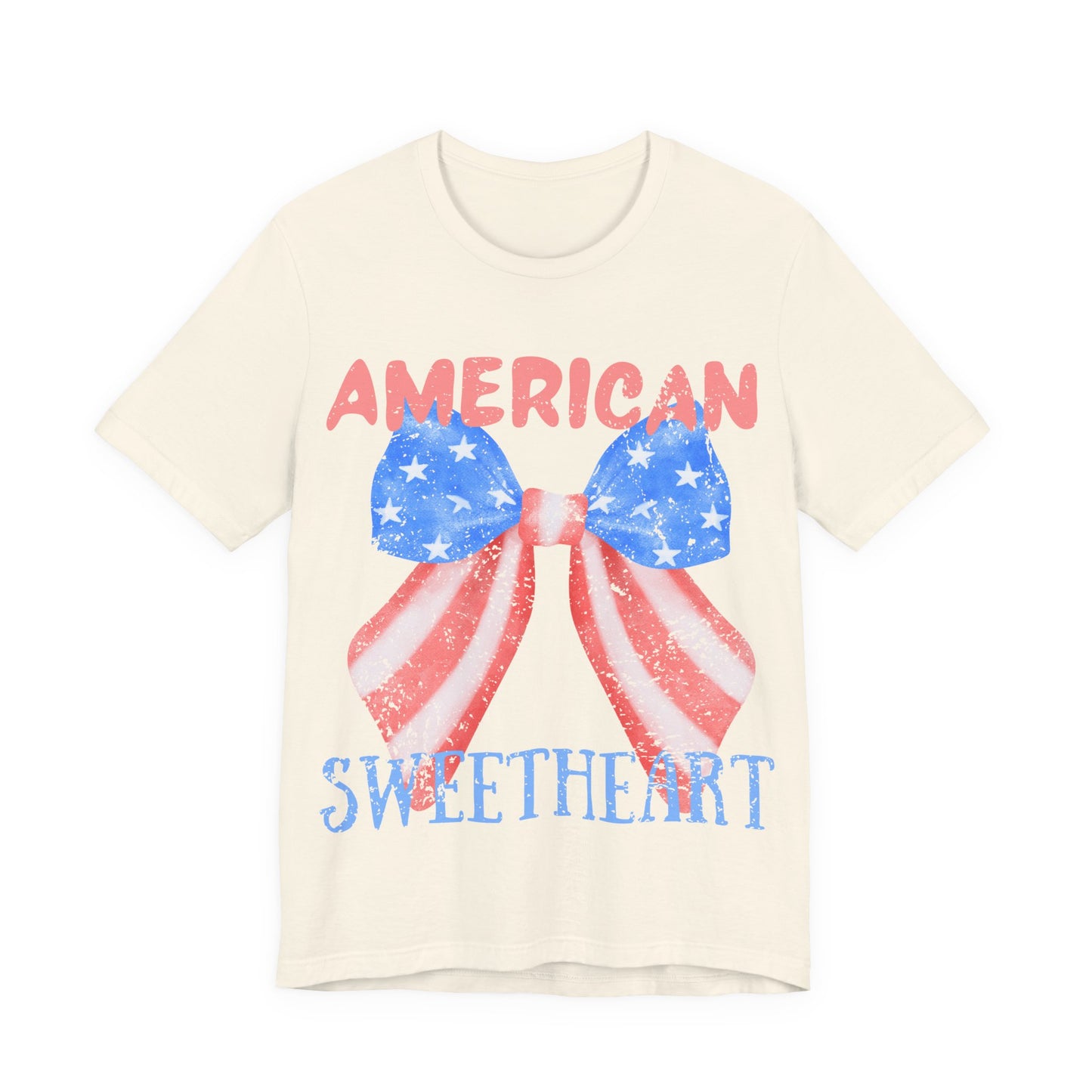 American Sweetheart Shirt, Patriotic Bow Tee, 4th of July Shirt for Women, Americana Tee, Cute USA Graphic T-Shirt, Retro July 4th Top