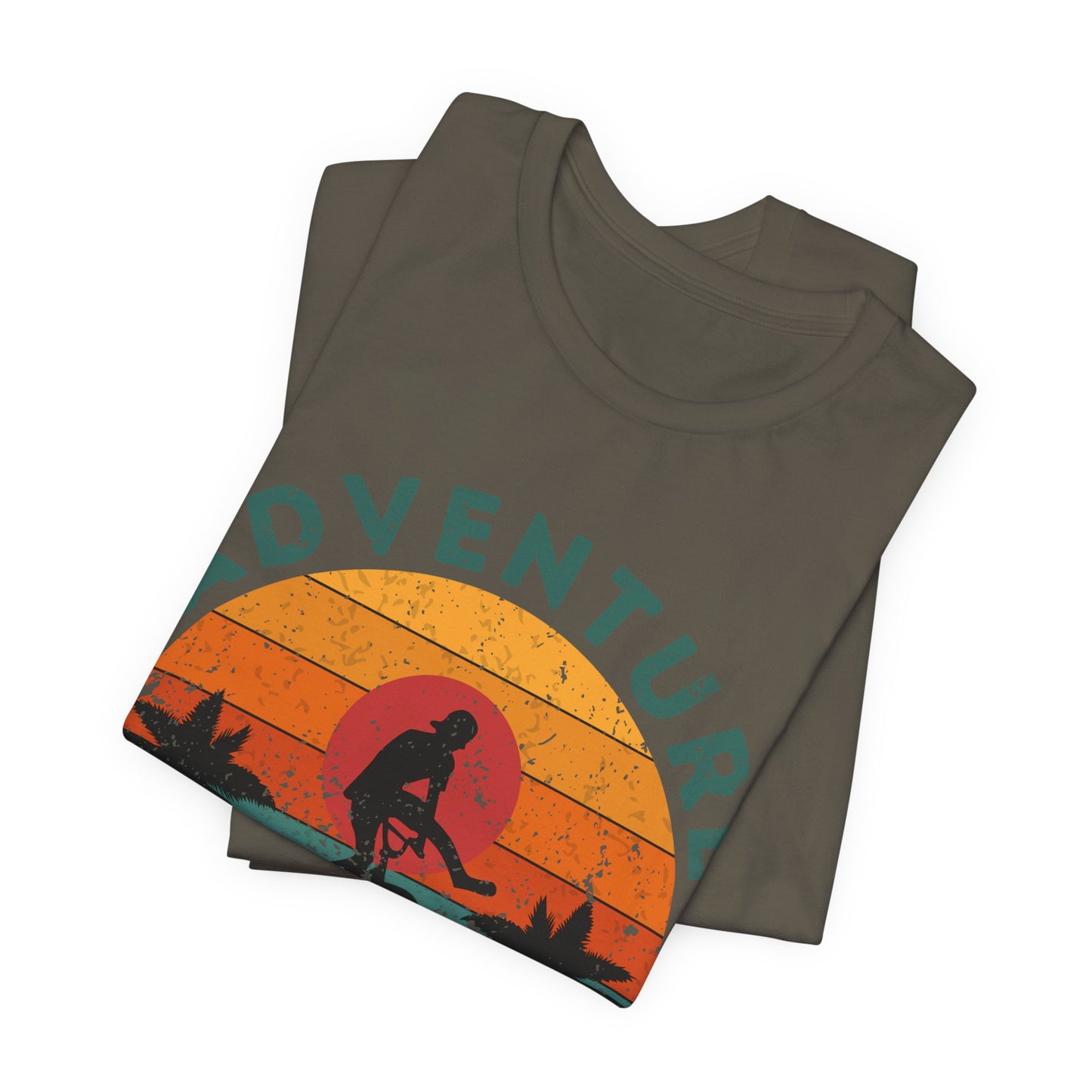 Adventure Awaits Bike Shirt, Retro Cycling Tee, Mountain Bike Shirt, Outdoor Adventure Shirt, Vintage Sunset Biker Tee, Hiking Travel Shirt