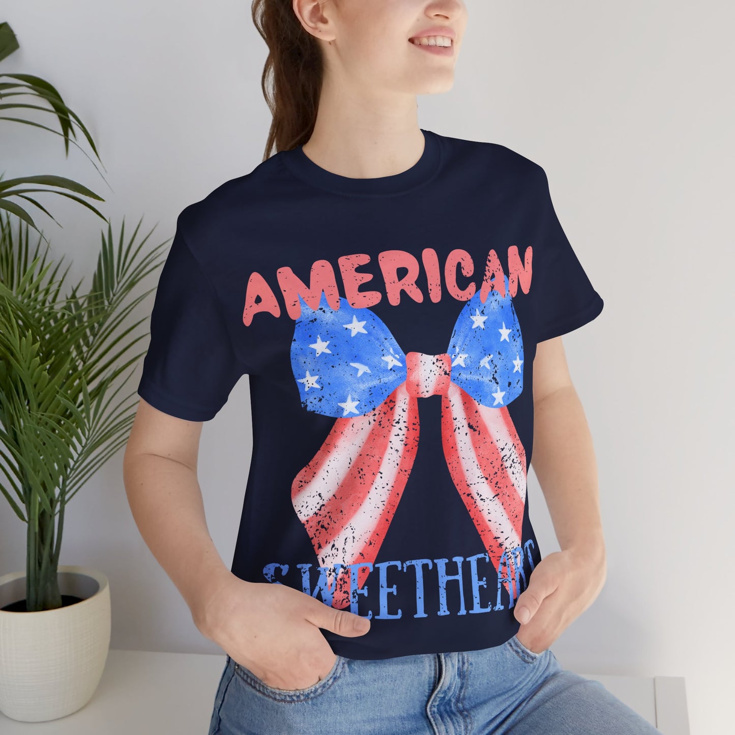 American Sweetheart Shirt, Patriotic Bow Tee, 4th of July Shirt for Women, Americana Tee, Cute USA Graphic T-Shirt, Retro July 4th Top