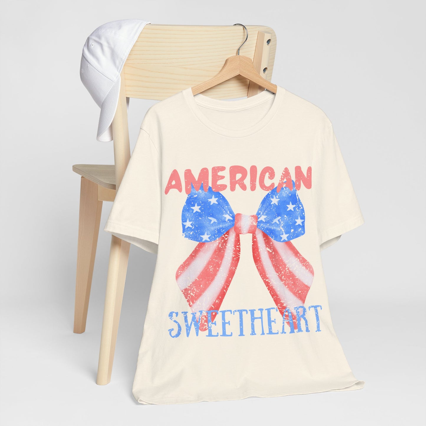American Sweetheart Shirt, Patriotic Bow Tee, 4th of July Shirt for Women, Americana Tee, Cute USA Graphic T-Shirt, Retro July 4th Top